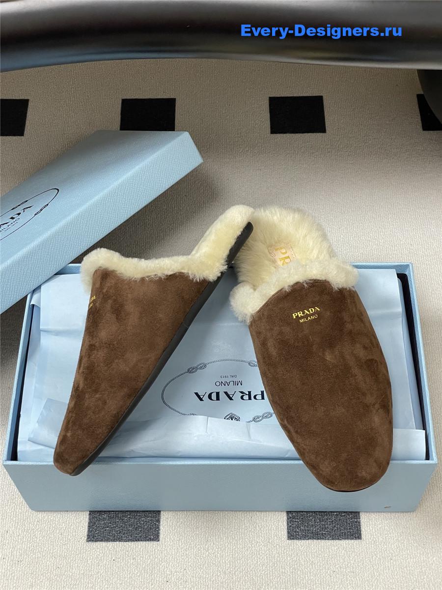 Pra*a dark brown suede mules