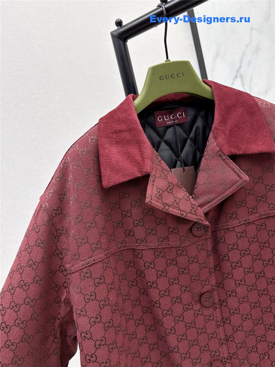 Gvc*1 burgundy embroidered gg canvas coat