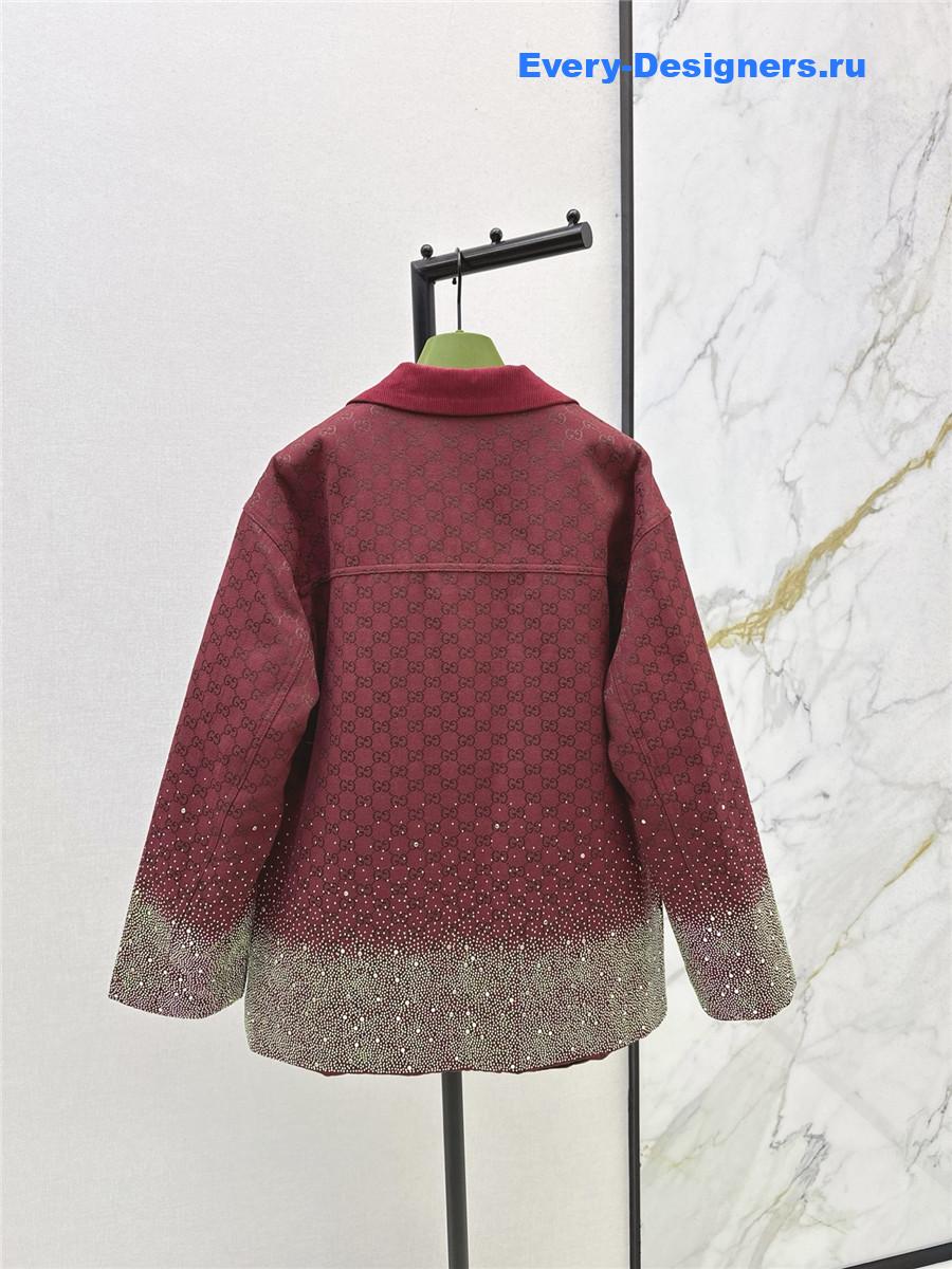Gvc*1 burgundy embroidered gg canvas coat