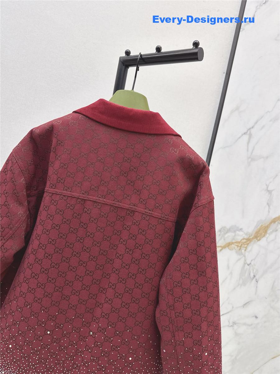 Gvc*1 burgundy embroidered gg canvas coat