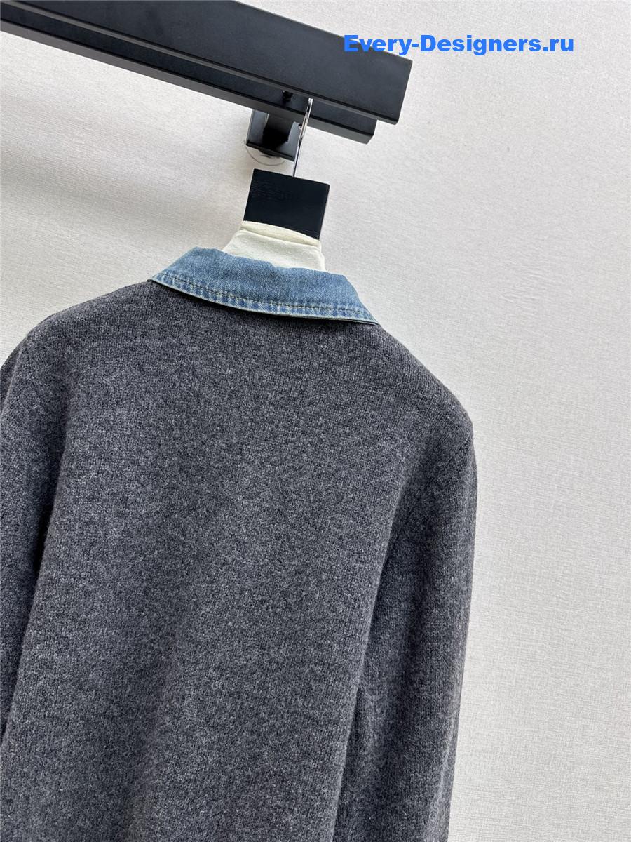 Ce1i*e wool denim-trim polo sweater