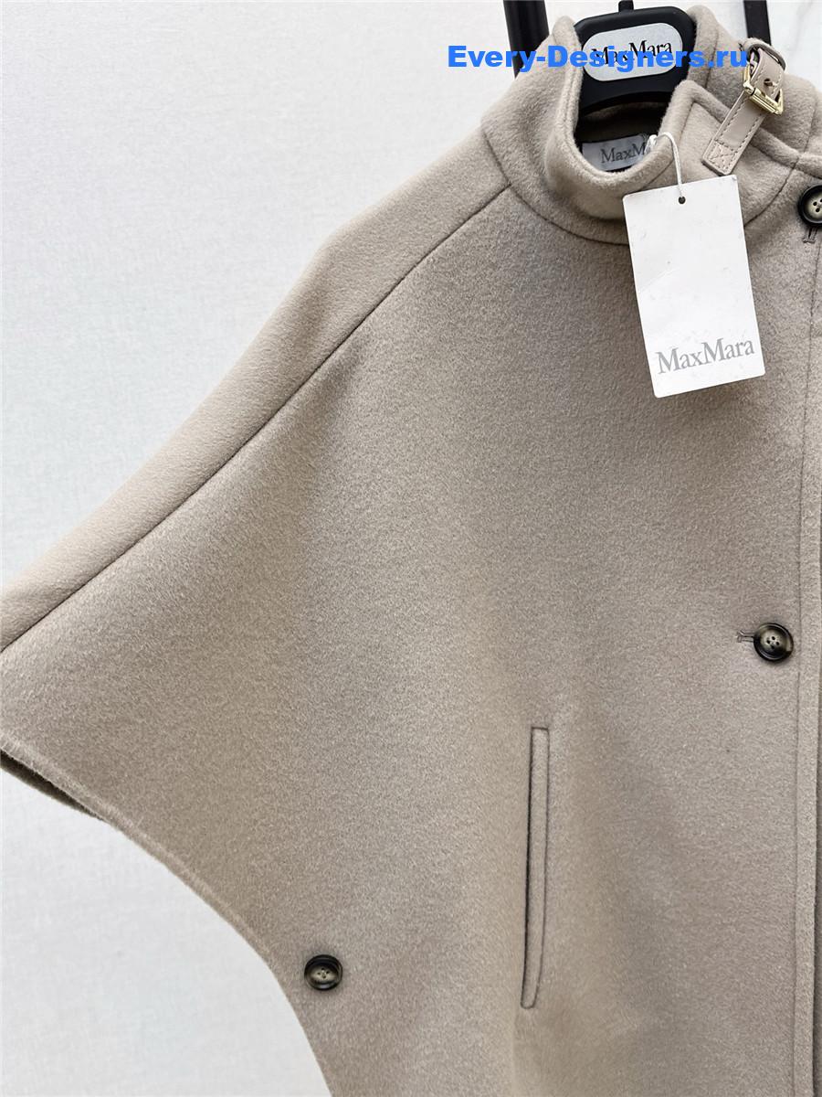 Max Mara Beige Stand-up Collar Wool Cape Coat