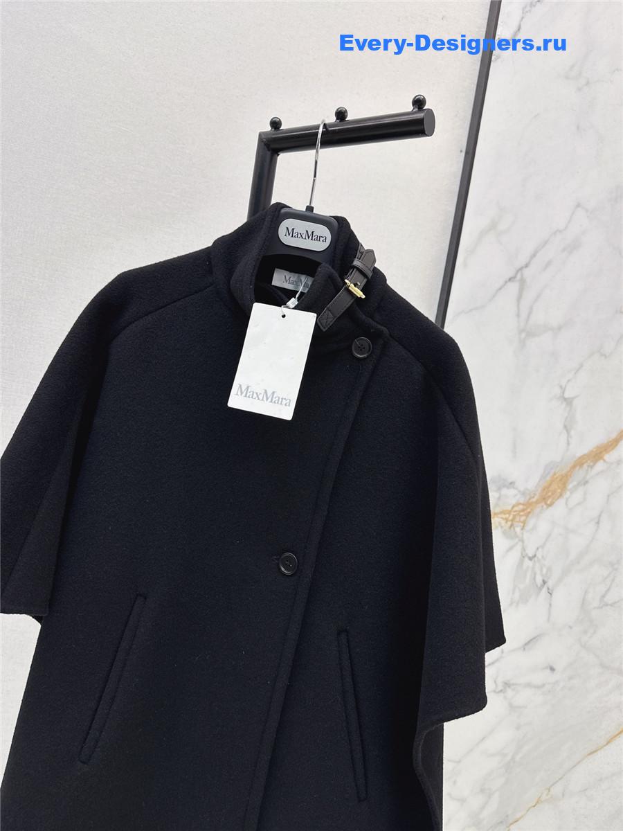 Max Mara Black Stand-up Collar Wool Cape Coat