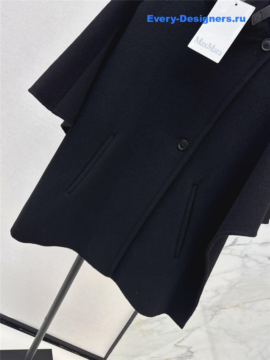 Max Mara Black Stand-up Collar Wool Cape Coat