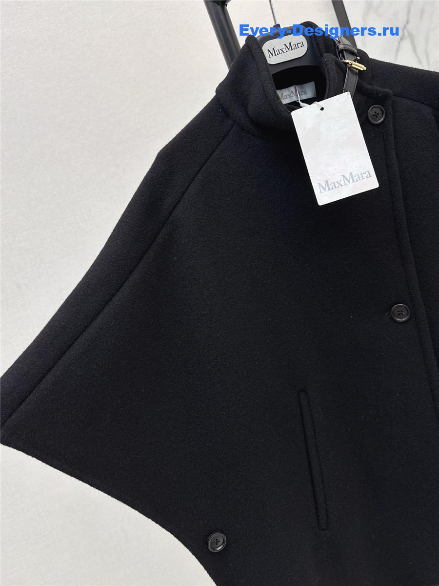 Max Mara Black Stand-up Collar Wool Cape Coat