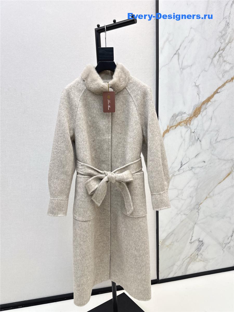 L0r0 P1ana cream mink stand collar long coat