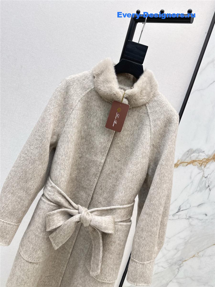 L0r0 P1ana cream mink stand collar long coat