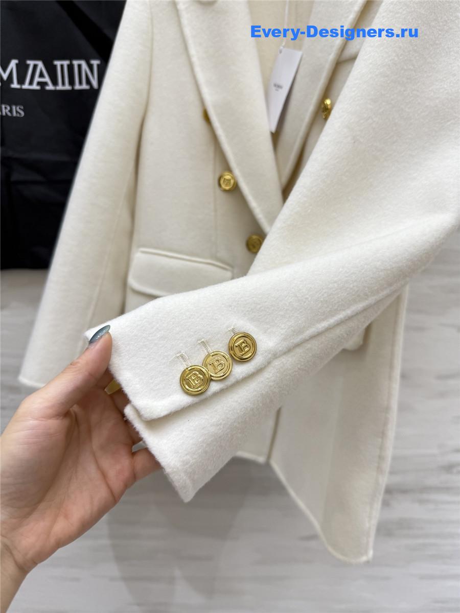 Balmain White Wool Suit Coat