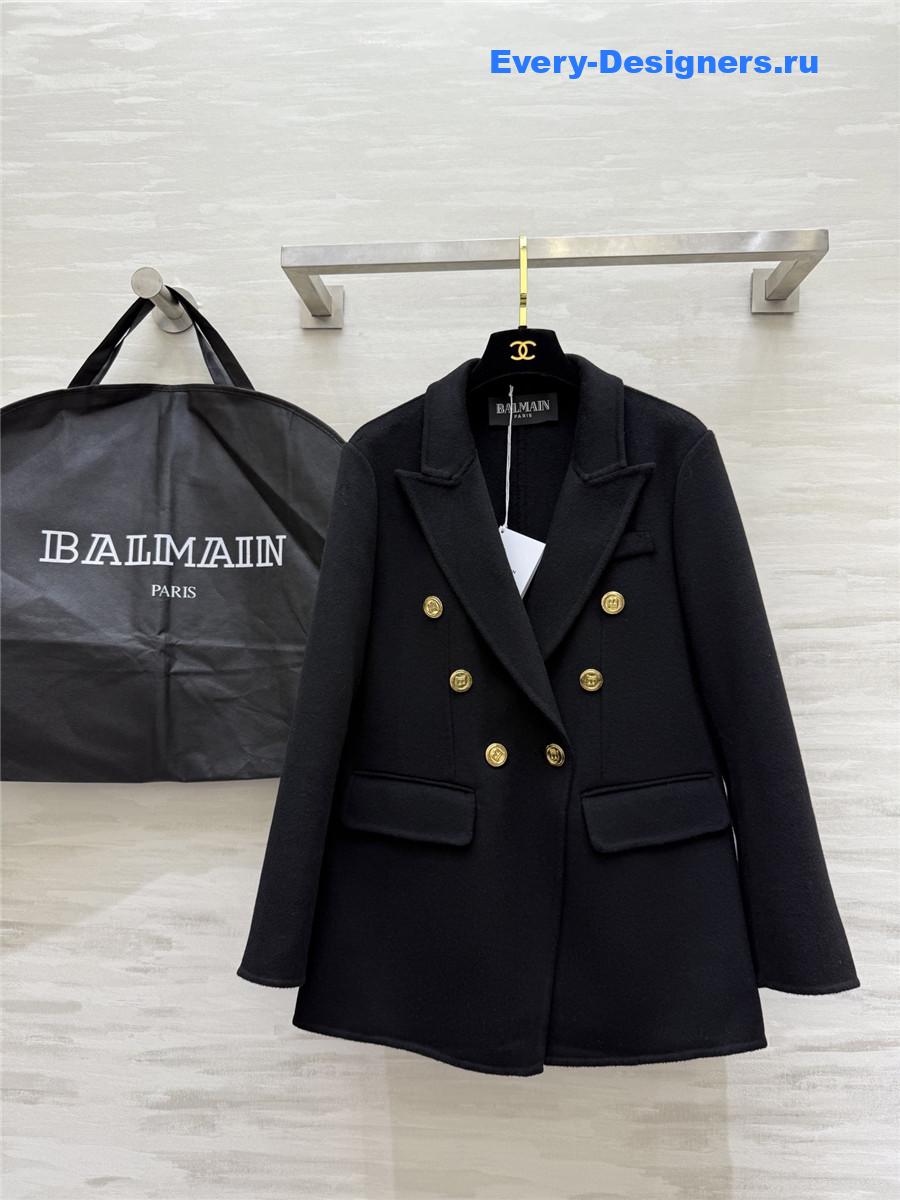 Balmain Black Wool Suit Coat