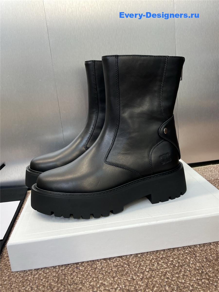 Ce1i*e logo platform zip-up black leather boots