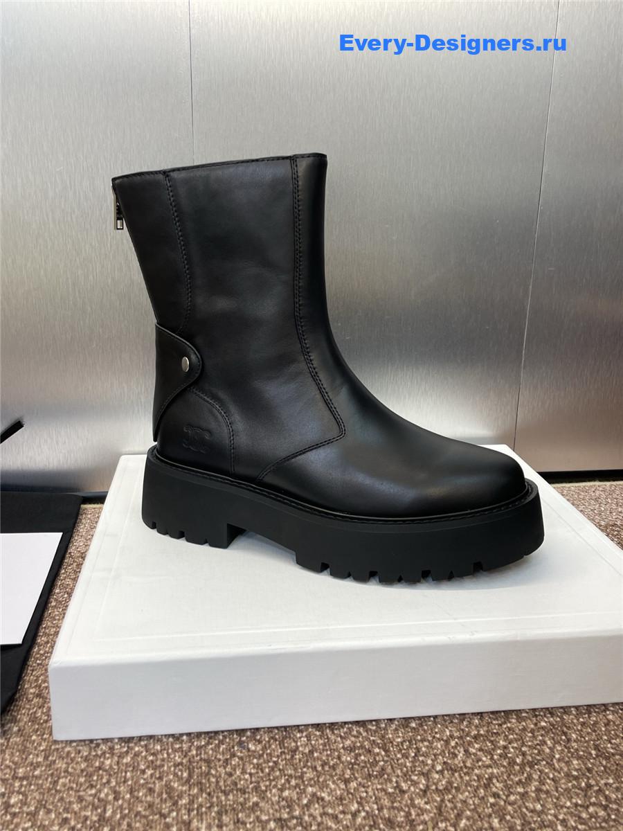 Ce1i*e logo platform zip-up black leather boots