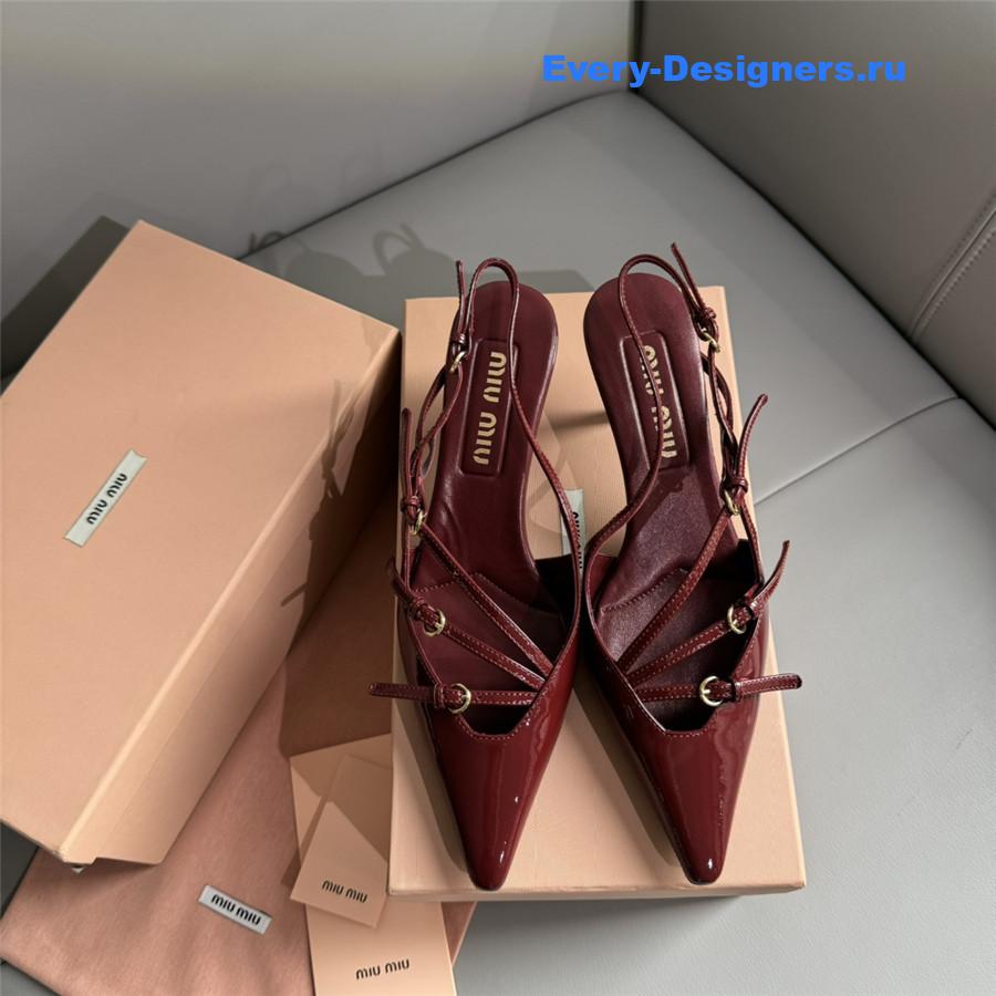 Miu Miu Burgundy Patent Leather Buckles Slingbacks