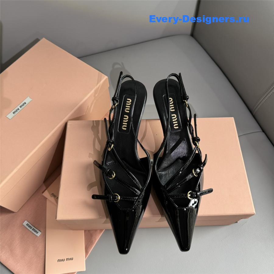 Miu Miu Black Patent Leather Buckles Slingbacks