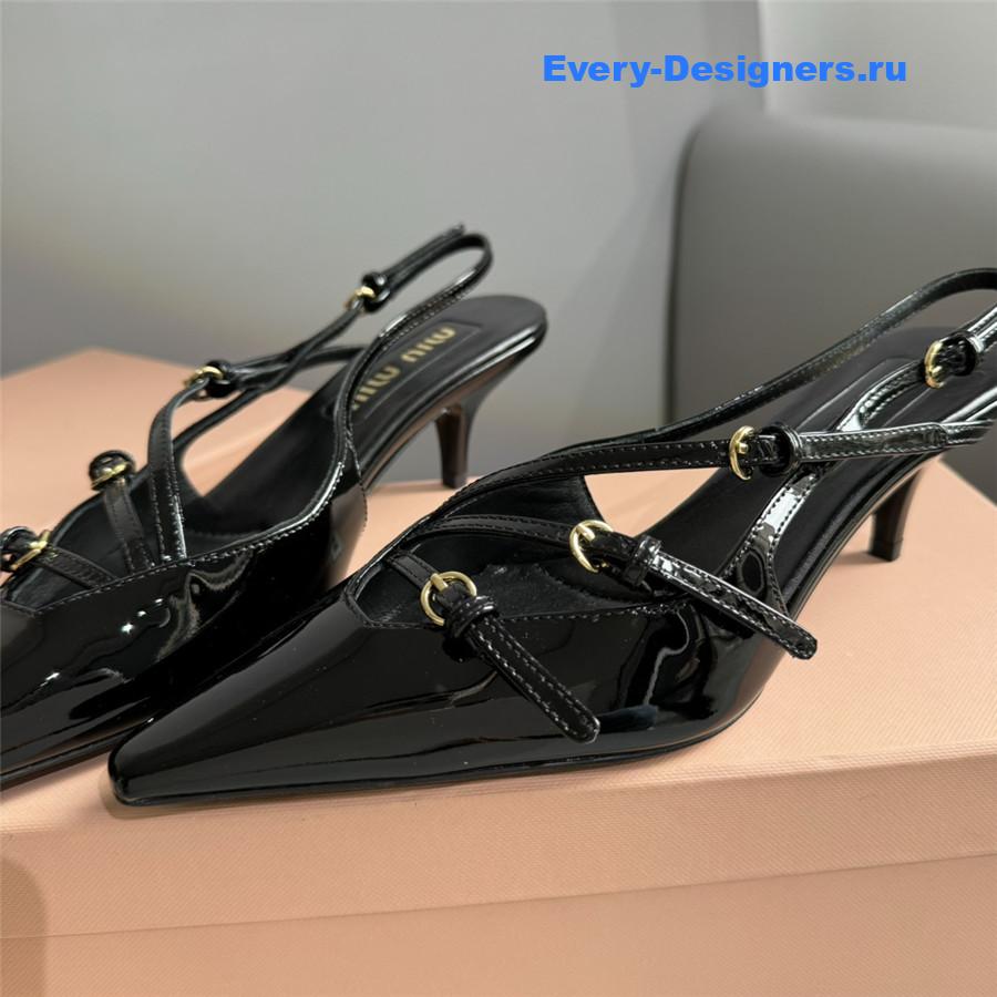 Miu Miu Black Patent Leather Buckles Slingbacks