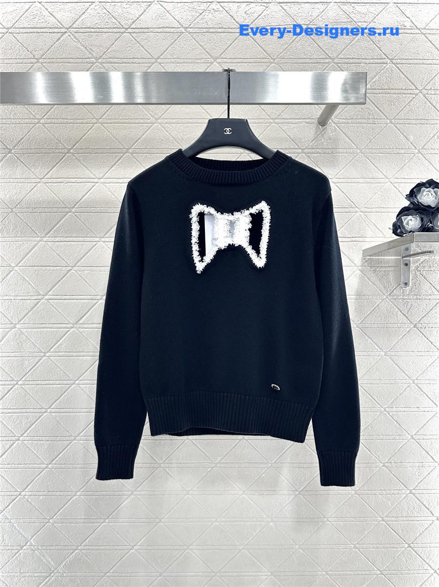 Ch**el black embroidered-bow sweater