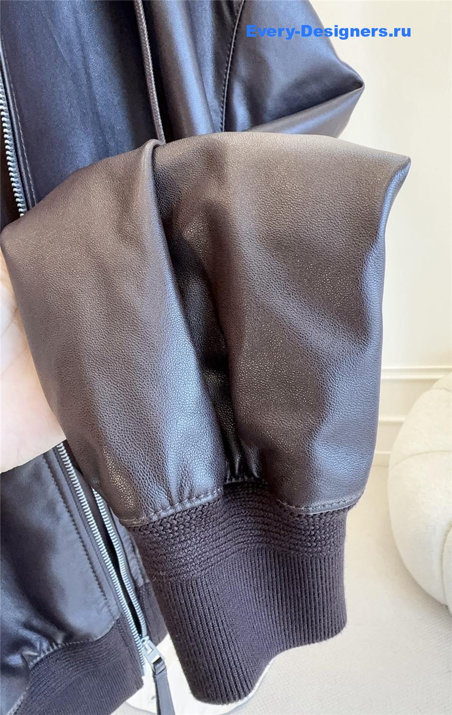 L0ew* brown flamenco hooded leather zip-up jacket