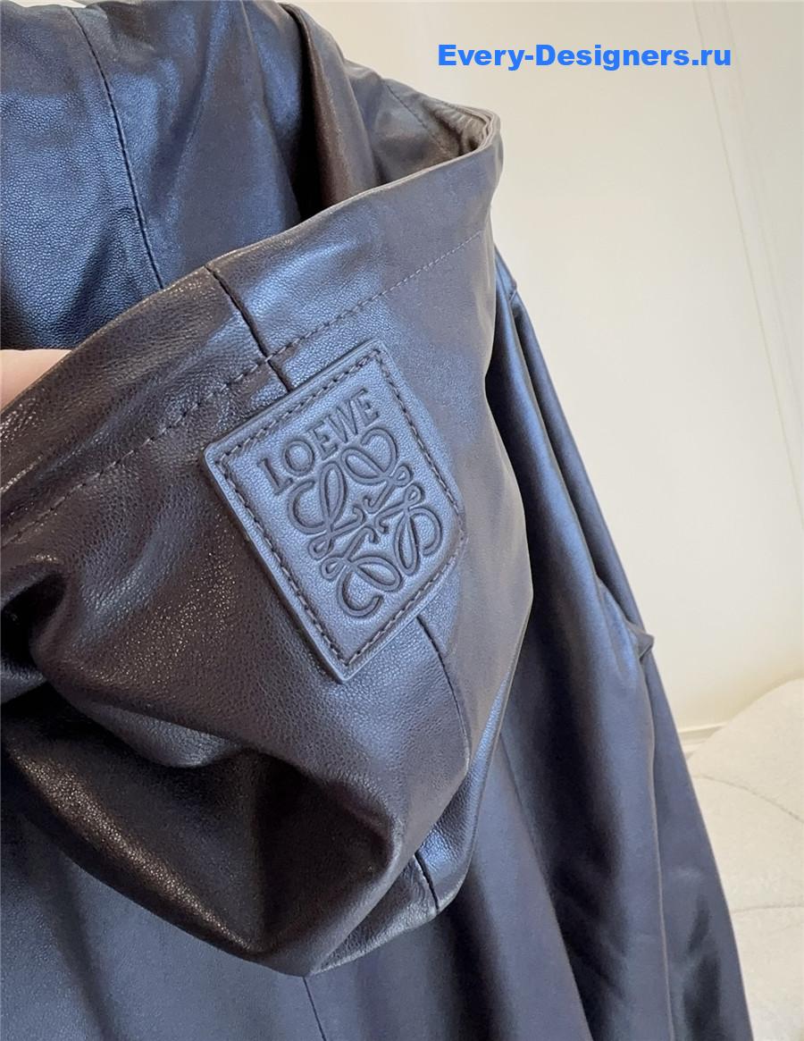 L0ew* brown flamenco hooded leather zip-up jacket