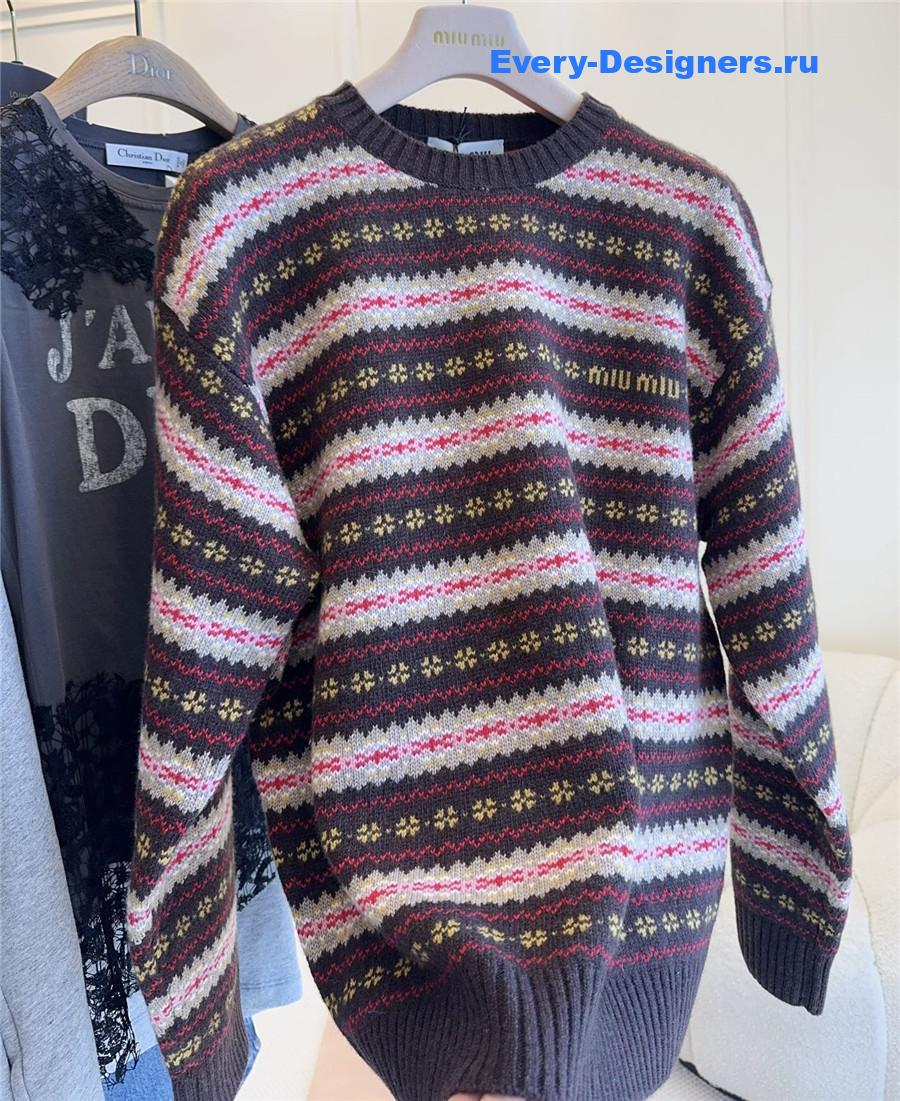 Miu Miu Dark Brown Wool Crew-neck Sweater