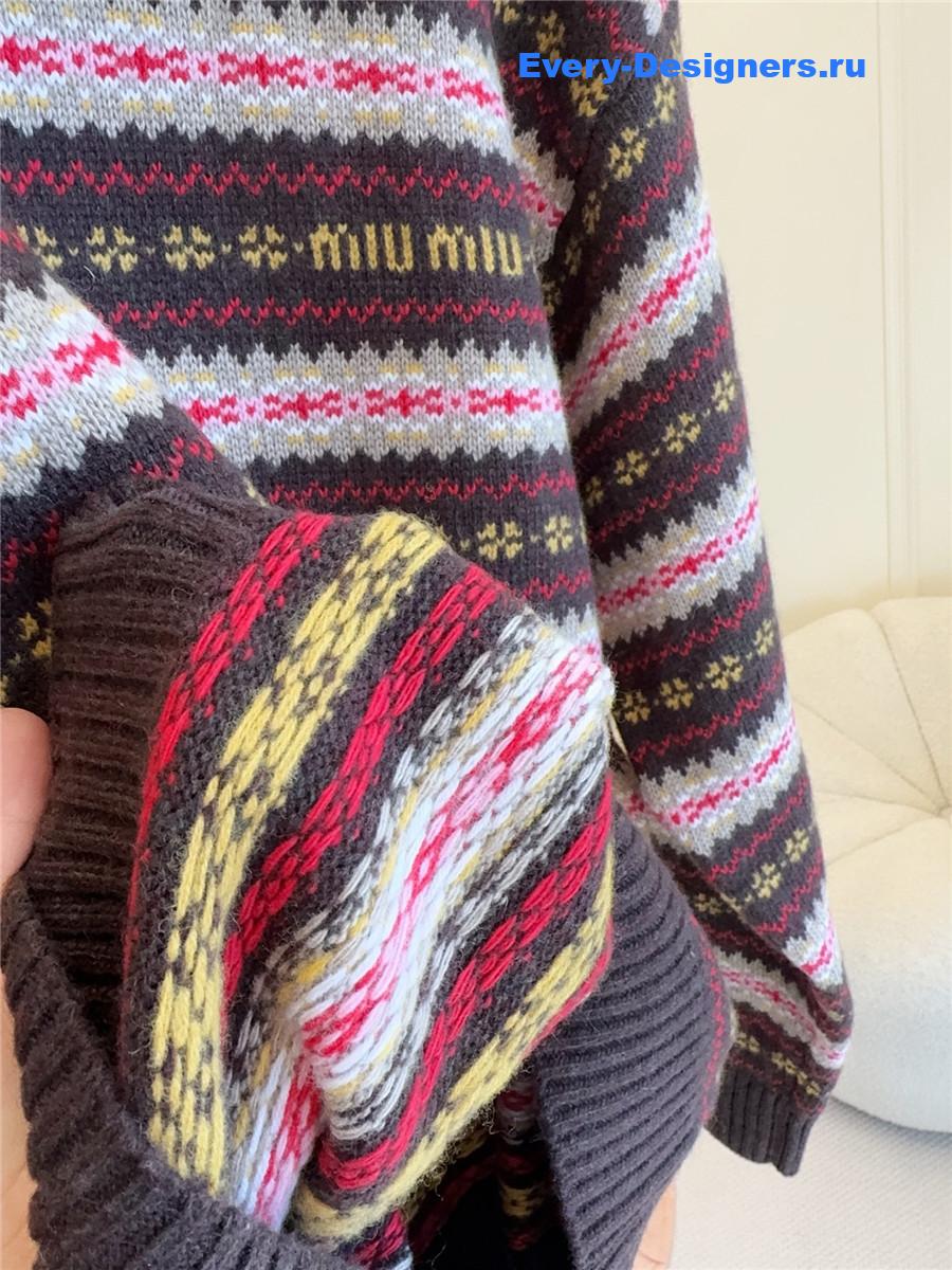 Miu Miu Dark Brown Wool Crew-neck Sweater