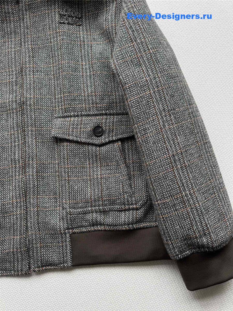 Miu Miu Shearling-Collar Wool Tweed Bomber Jacket