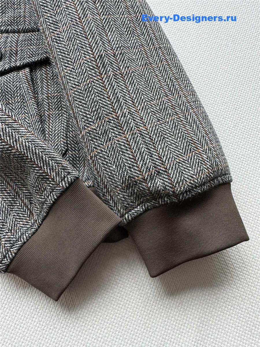 Miu Miu Shearling-Collar Wool Tweed Bomber Jacket