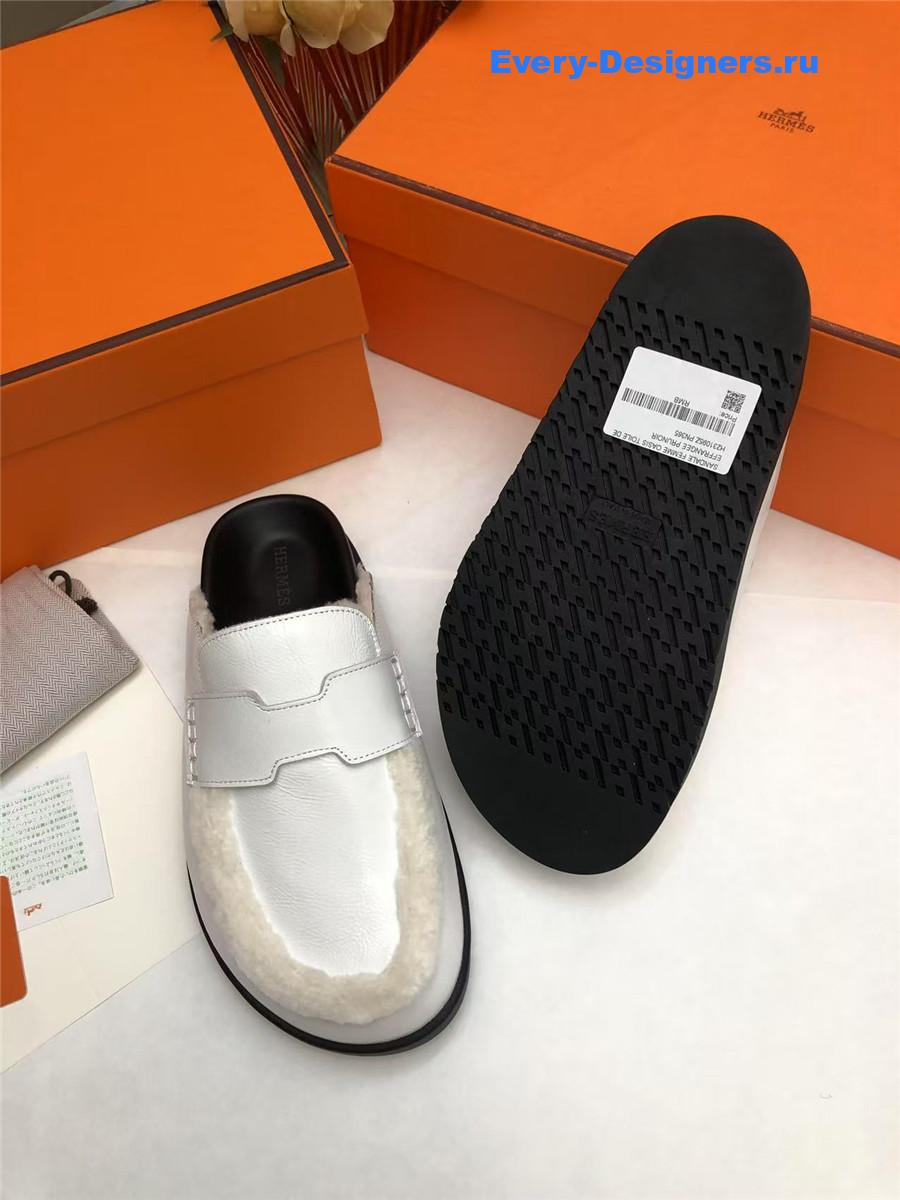 H**me5 white leather goatskin shearling go mules