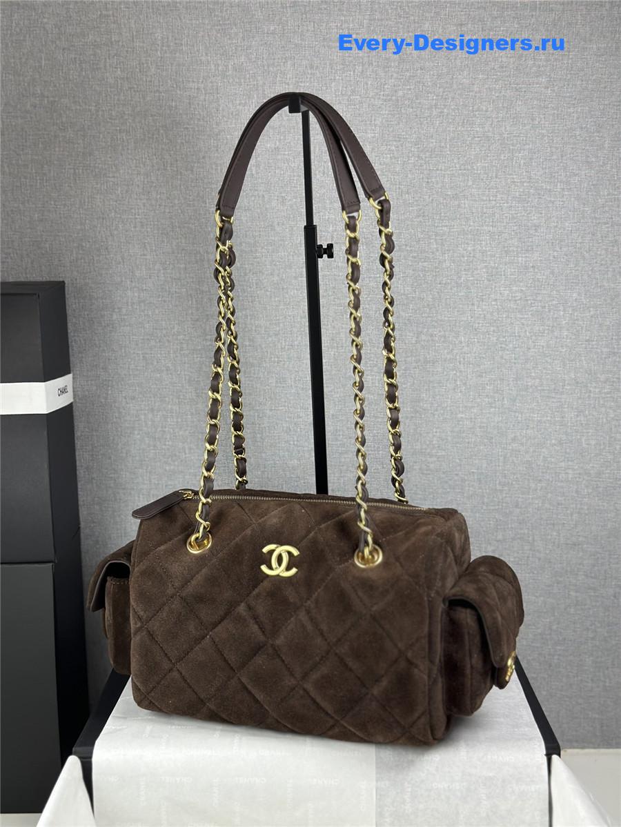 Ch**el dark brown suede small bowling bag