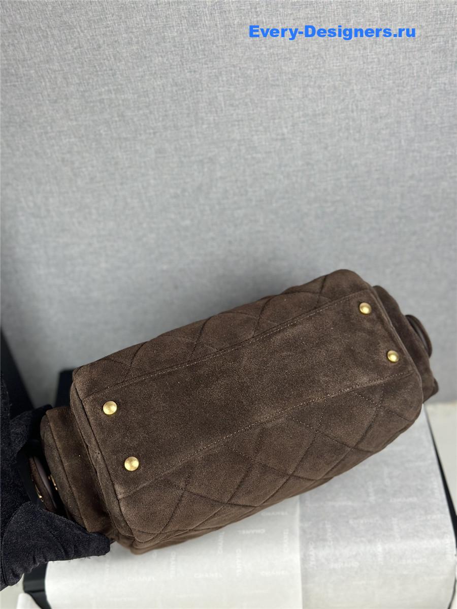 Ch**el dark brown suede small bowling bag