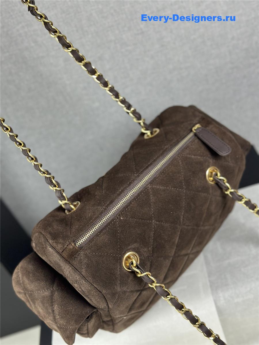 Ch**el dark brown suede small bowling bag