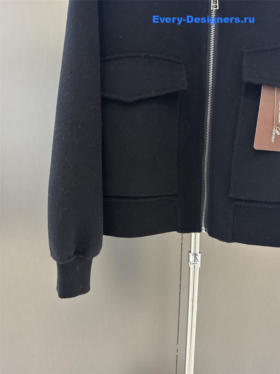 L0r0 P1ana lapel mink black cashmere zip-up jacket