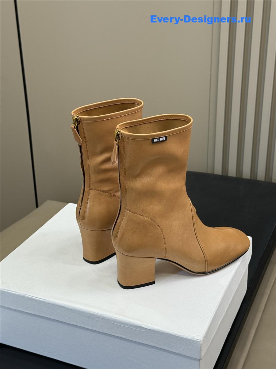 Miu Miu Brown Nappa Leather Booties