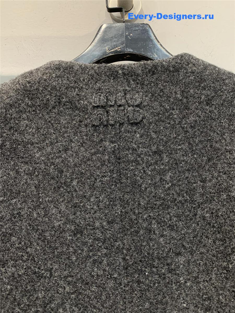 Miu Miu Dark Grey Wool Crew Neck Coat