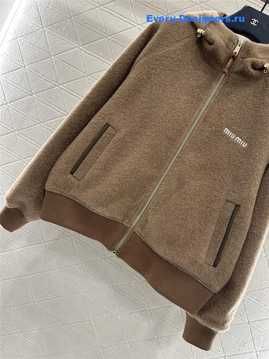Miu Miu Hooded Drawstring Lambswool Zip-up Jacket