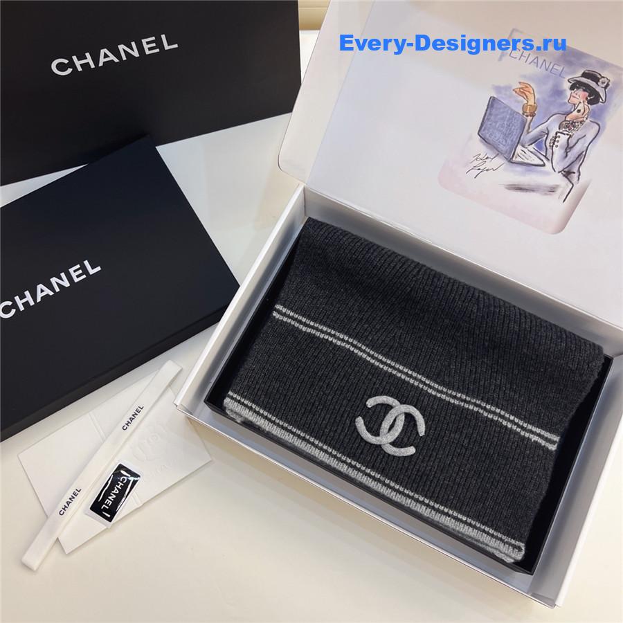 Ch**el dark grey logo cashmere scarf