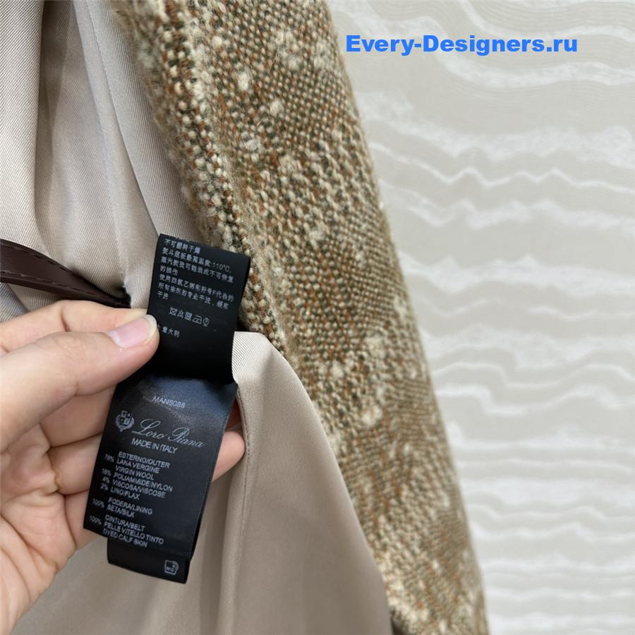 L0r0 P1ana brown wool tweed check coat