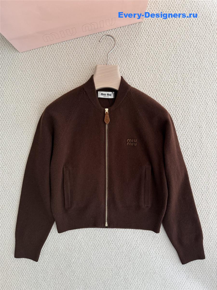 Miu Miu Brown Zip-up Cropped Cardigan