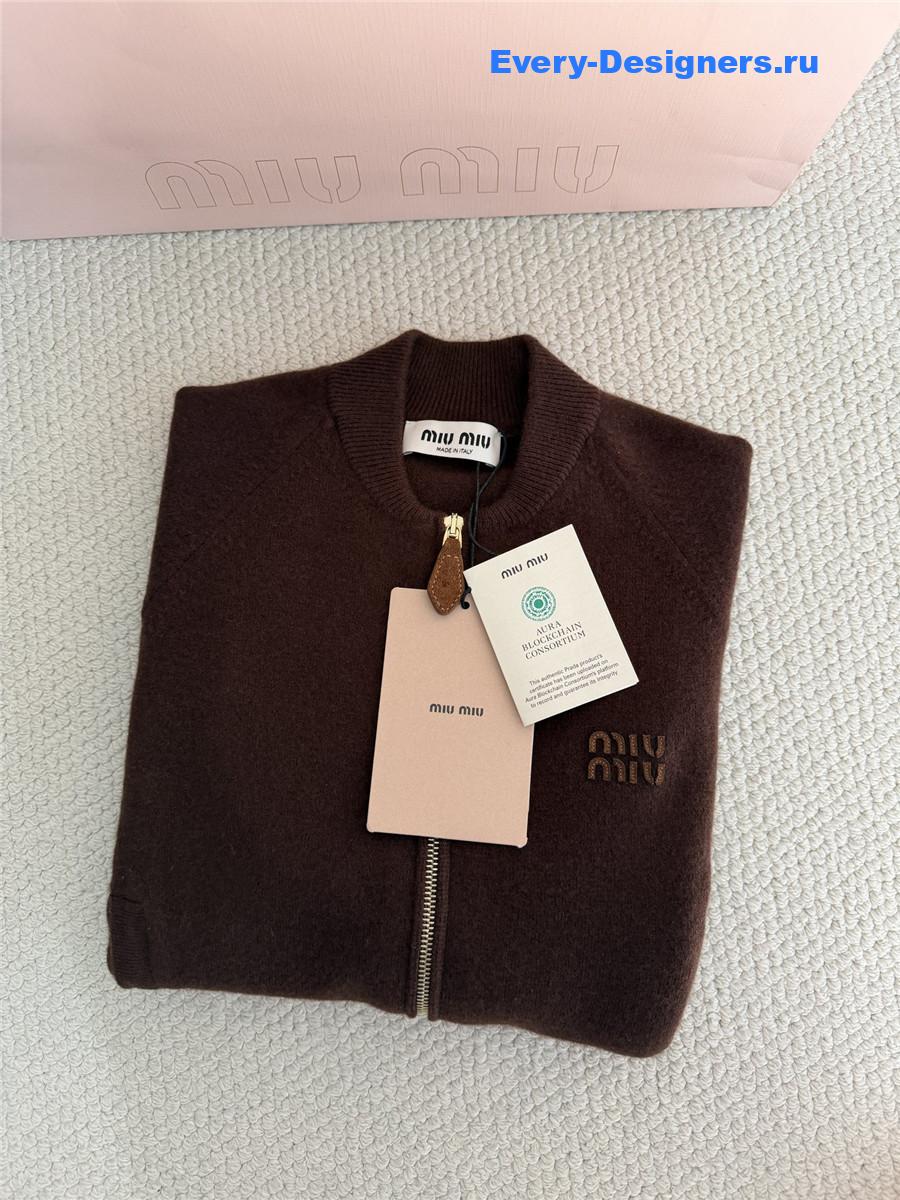 Miu Miu Brown Zip-up Cropped Cardigan