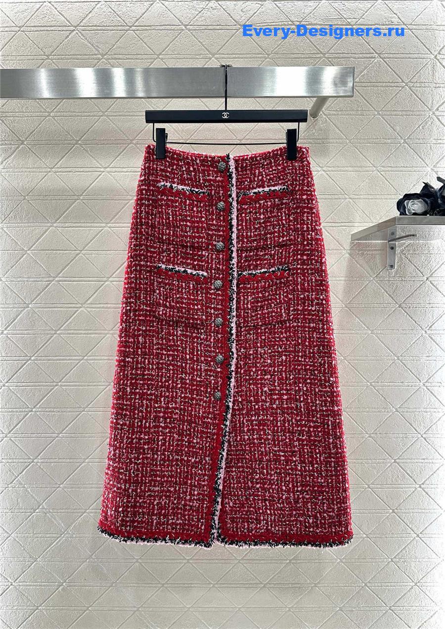 Ch**el round neck woven skirt suit