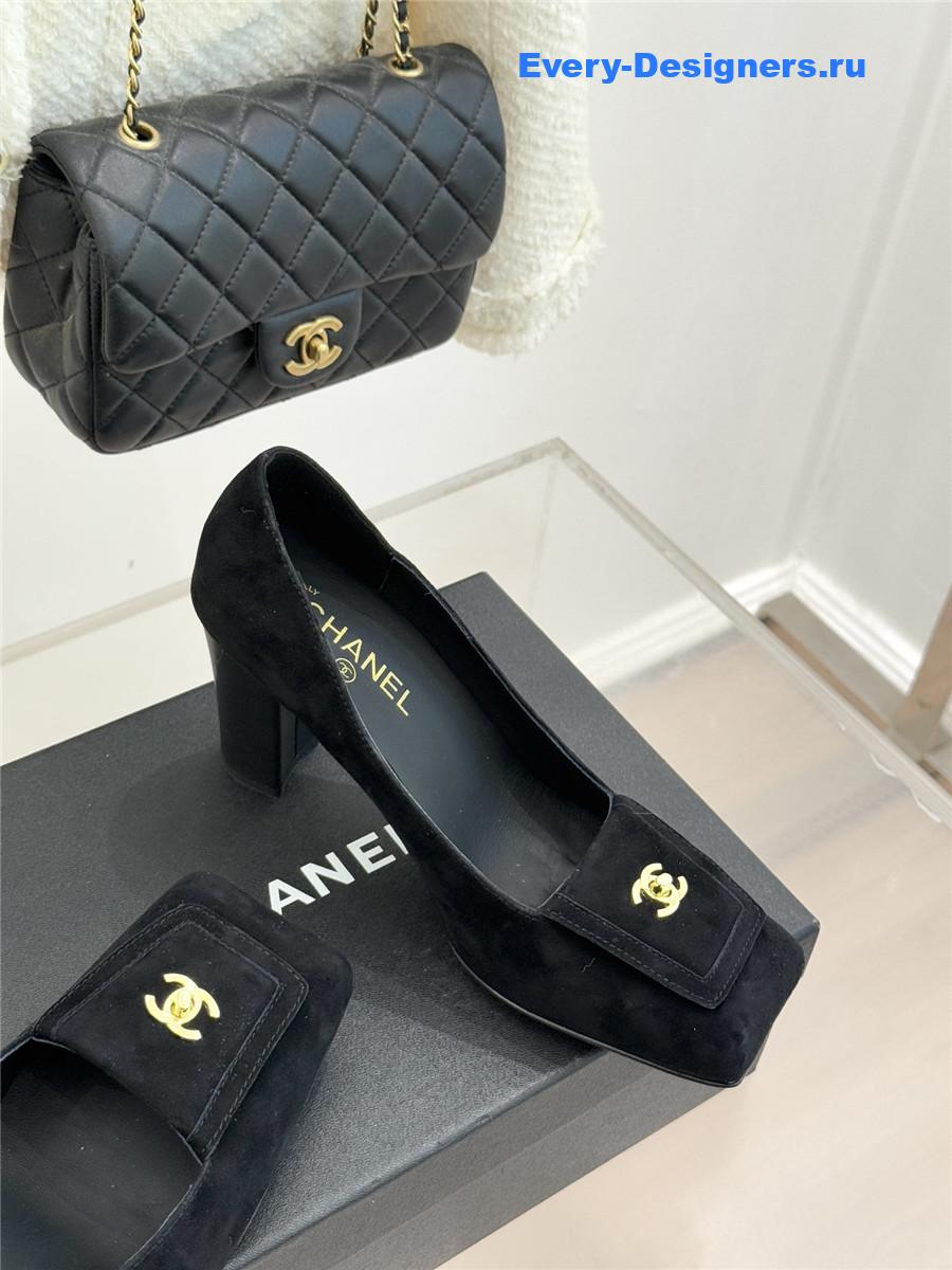 Ch**el black suede square toe pumps