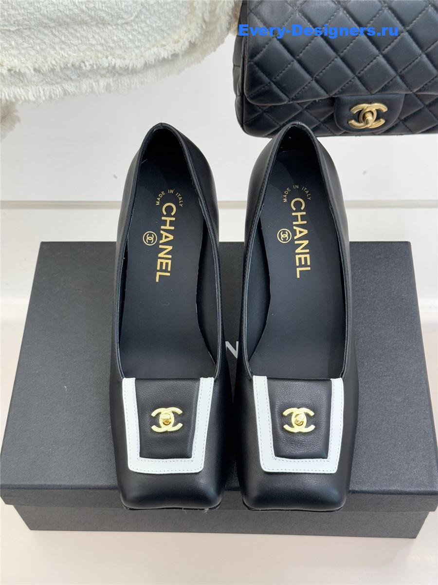 Ch**el black leather square toe pumps