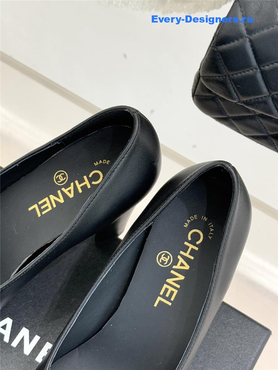 Ch**el black leather square toe pumps