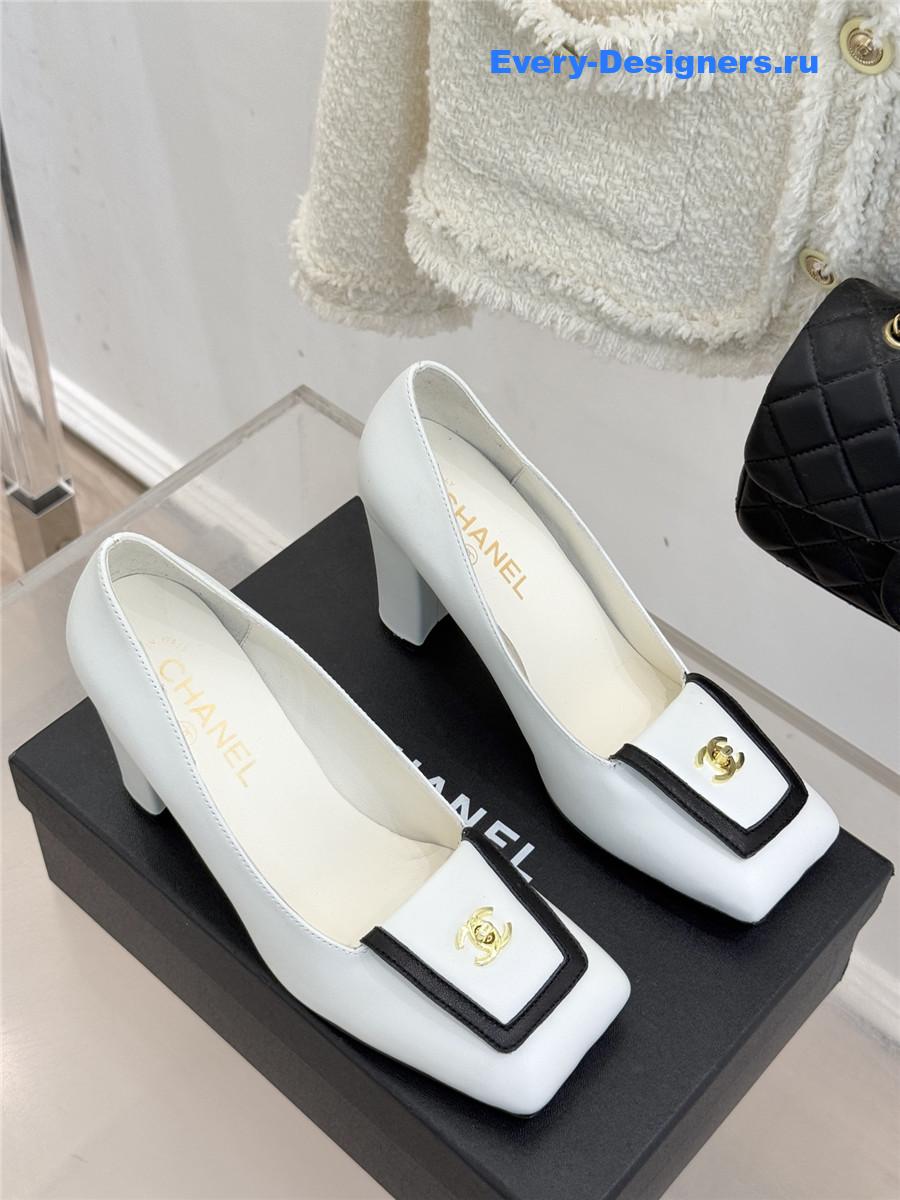 Ch**el white leather square toe pumps
