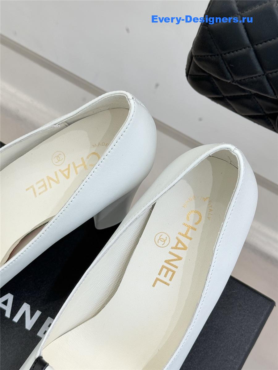 Ch**el white leather square toe pumps