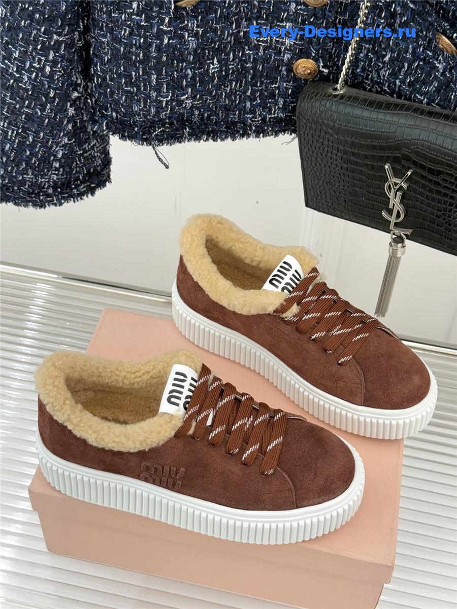 Miu Miu Brown Suede And Shearling Sneakers