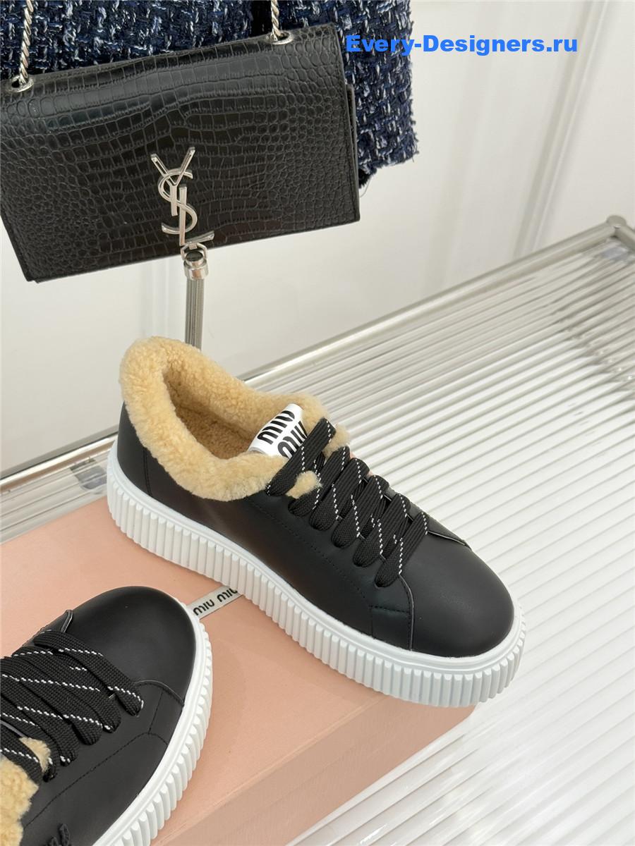 Miu Miu Black Leather And Shearling Sneakers