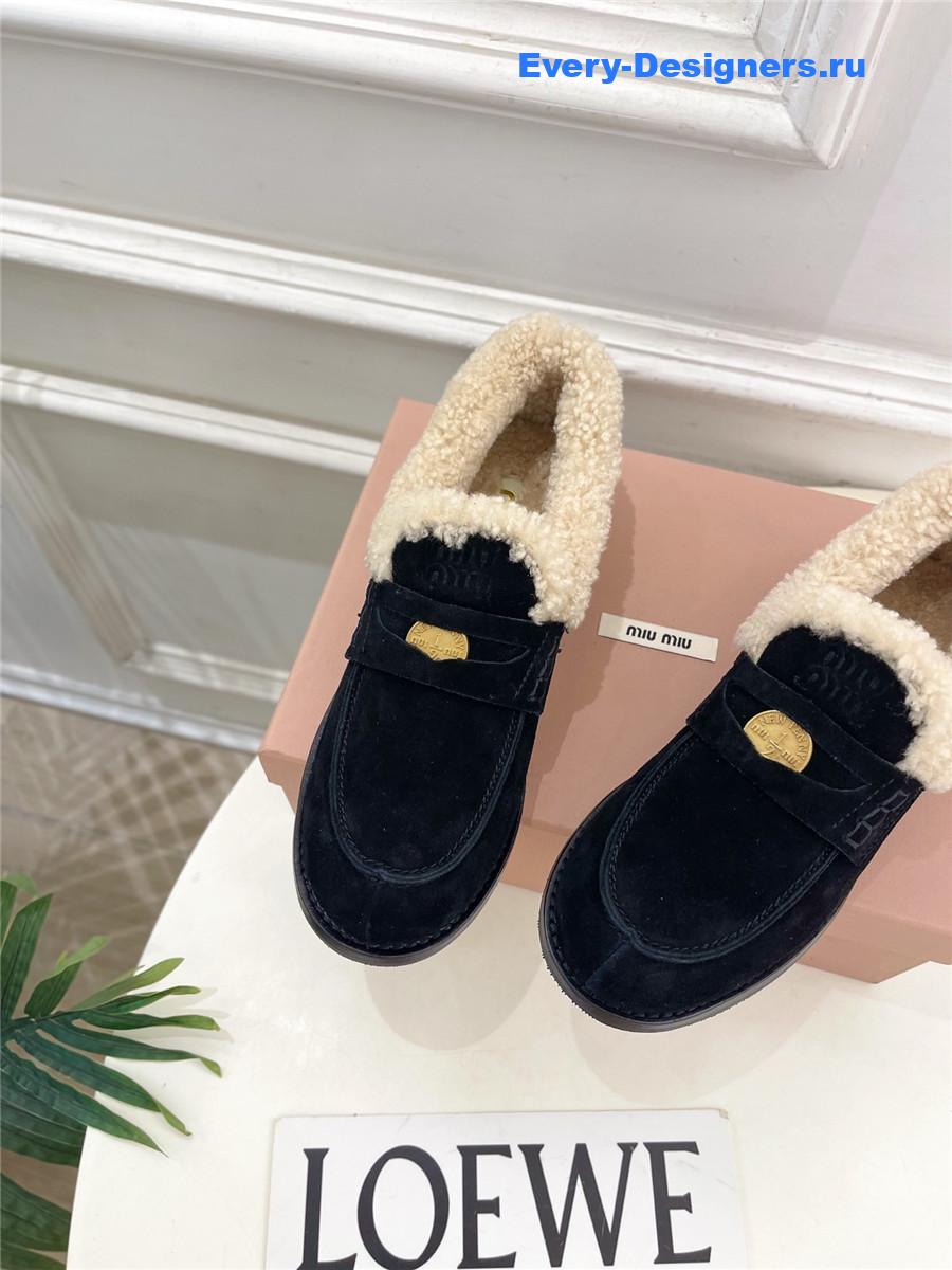 Miu Miu Black Leather Shearling Loafers