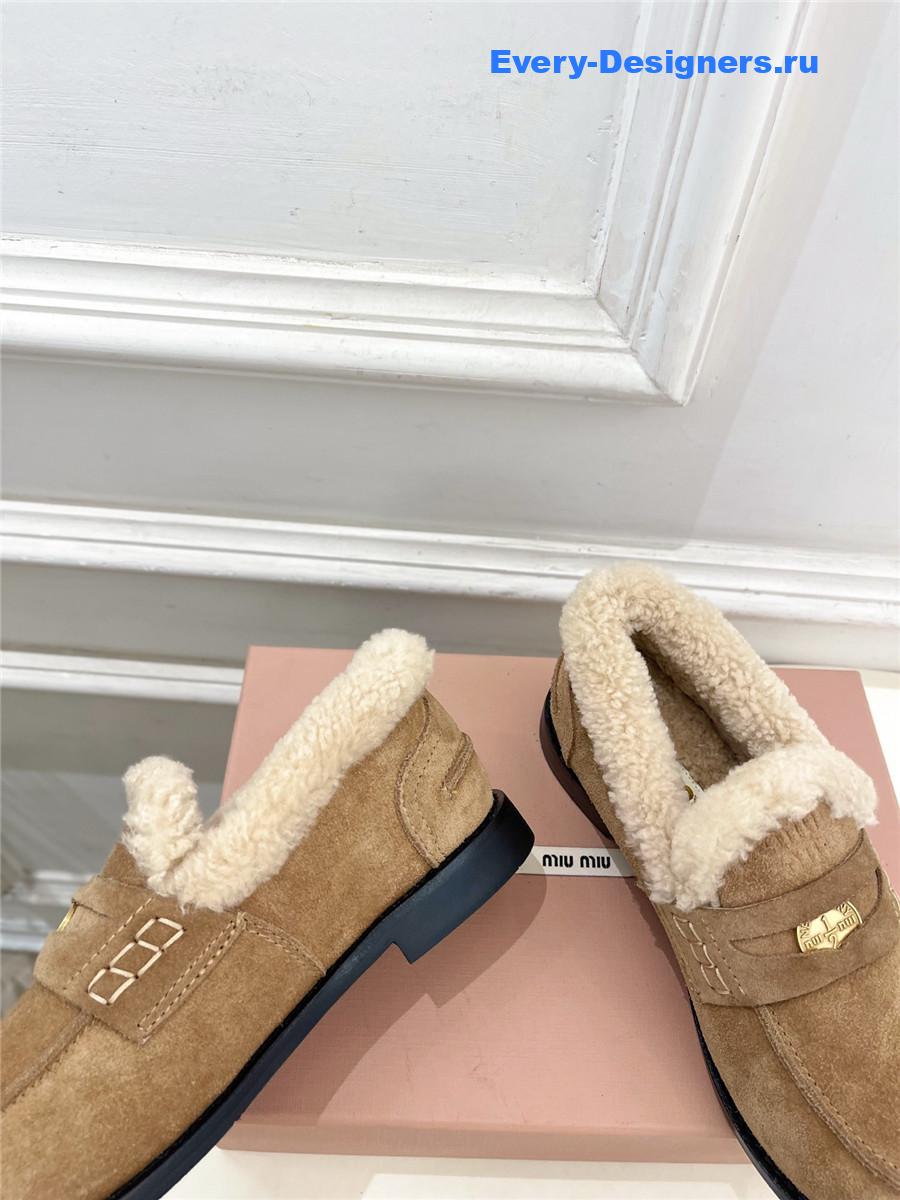 Miu Miu Brown Leather Shearling Loafers