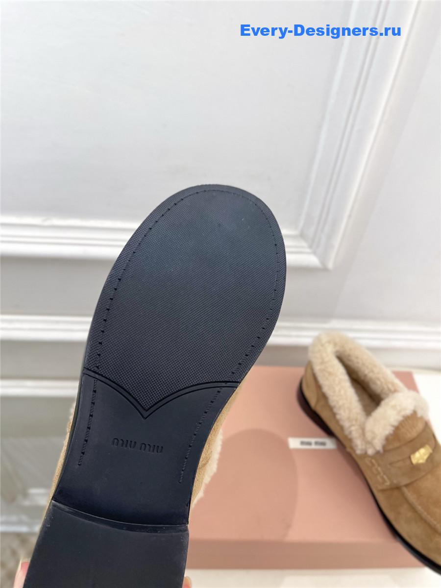 Miu Miu Brown Leather Shearling Loafers