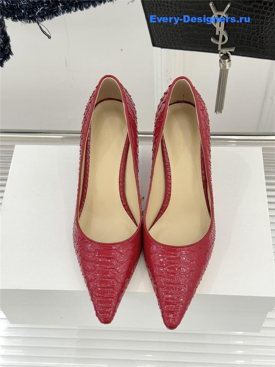 The R0w fuchsia liisa python almond kitten heel pump