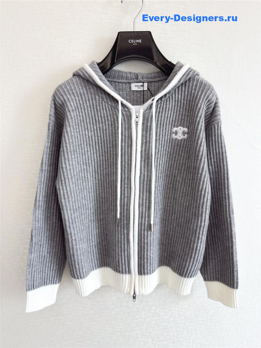 Ce1i*e grey triomphe logo knit hoodie